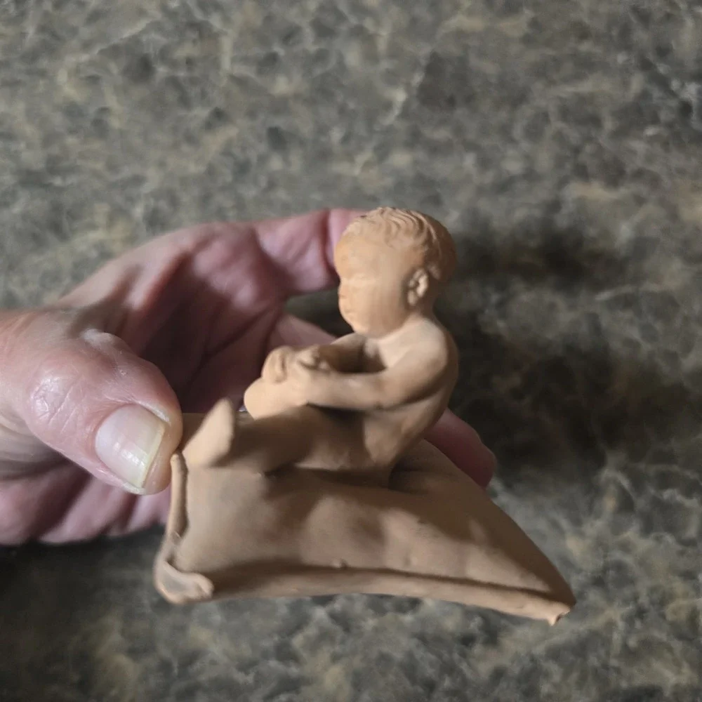Antique P Ipsen Copenhagen Denmark Terracotta Child Figurine #443 Eneret 1800s